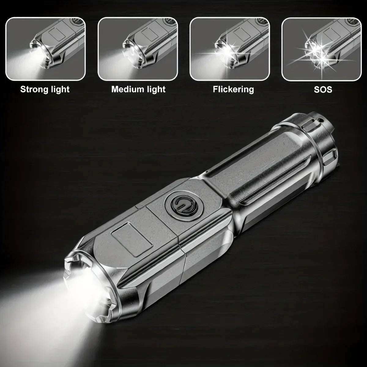 Super Bright LED Tactical Flashlight – USB Rechargeable, 4 Lighting Modes, Telescopic Zoom, Waterproof Torch for Camping & Emergency Use