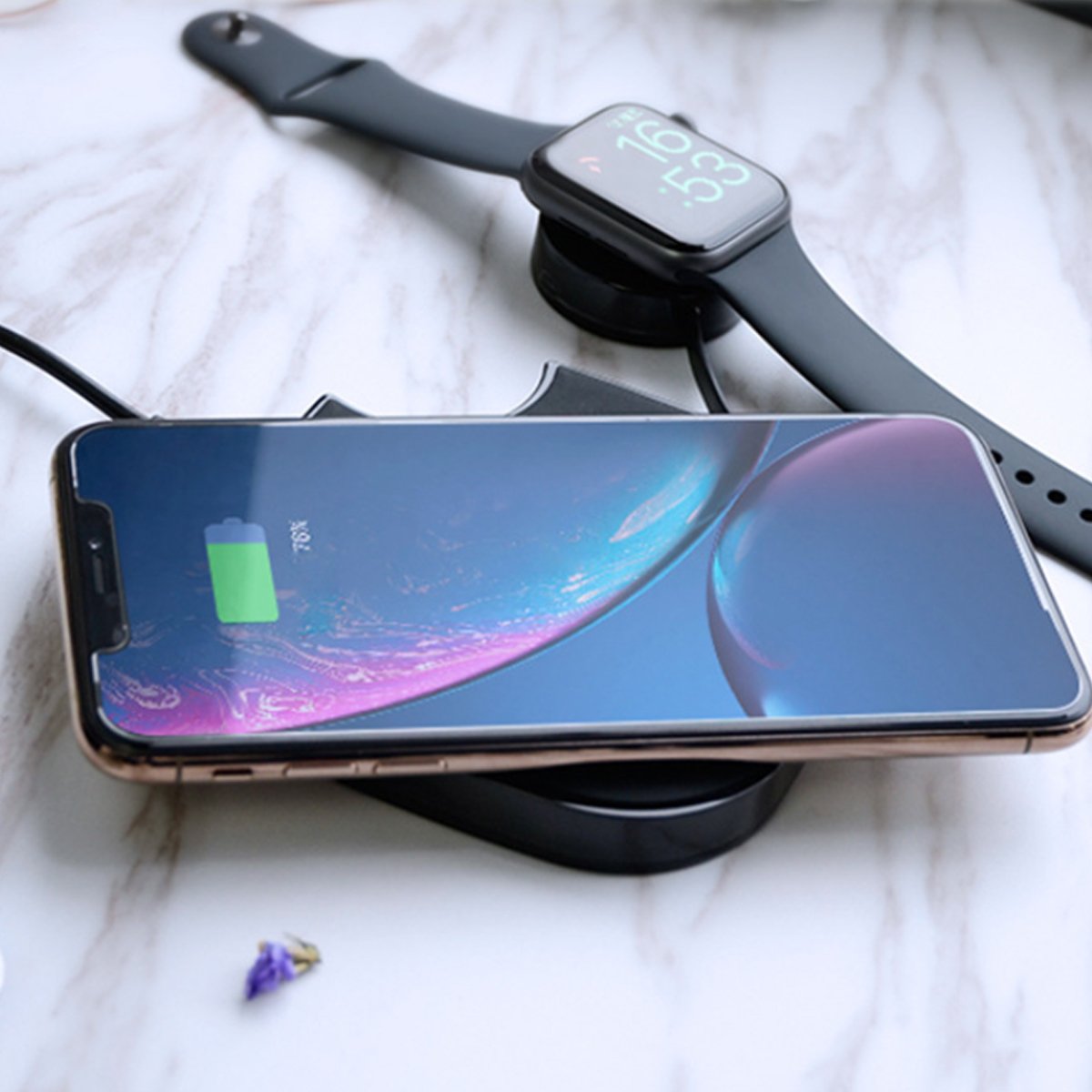 Teamwork 2-in-1 Wireless Charger – Fast Charging Pad for Phone & Apple Watch | Compact, Foldable, Qi-Compatible Design