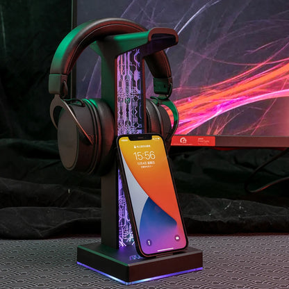 🎧 RGB Gaming Headphone Stand – Dual USB Ports, 3.5mm Audio Jack, 10 Lighting Modes, Desktop Headset Holder for PC Gamers
