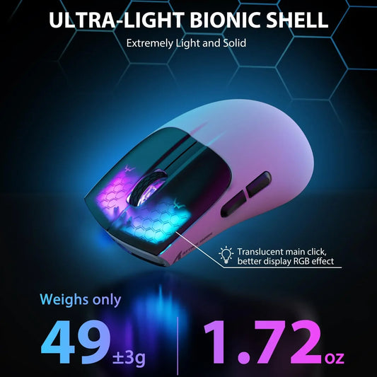 ATTACK SHARK X5 Tri-Mode Wireless Gaming Mouse – Ultra-Lightweight 49g, RGB LED, PAW3212 Sensor, Bluetooth/2.4G/Wired